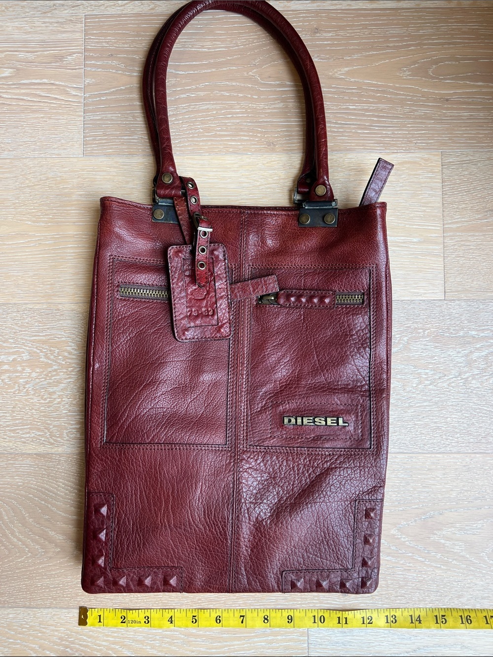 Diesel Red Leather Messenger Tote Bag - Picture 4 of 15